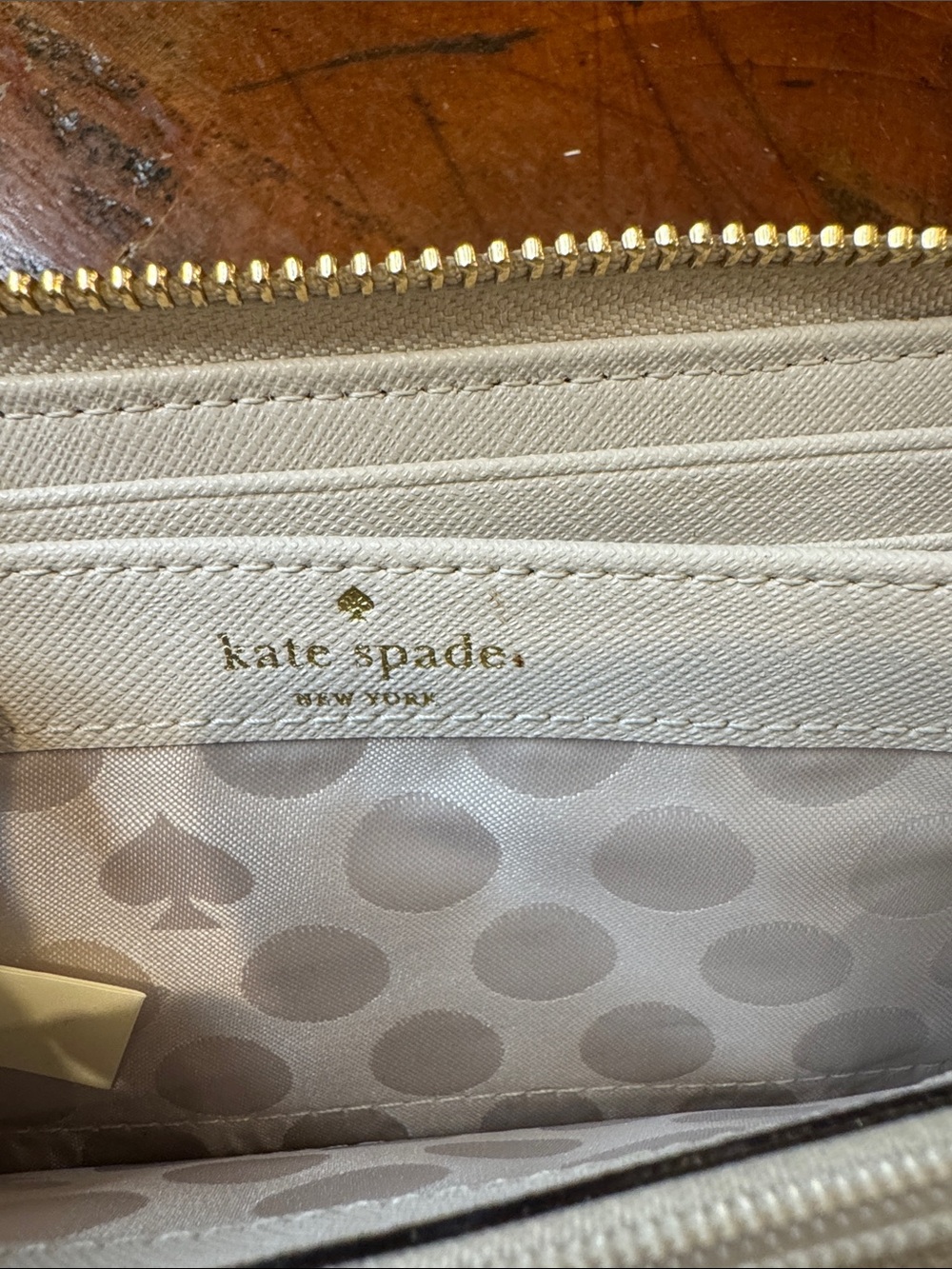 kate spade Neutral and Lemon Colorblock Zip Wallet with Gold Accent - Picture 5 of 13